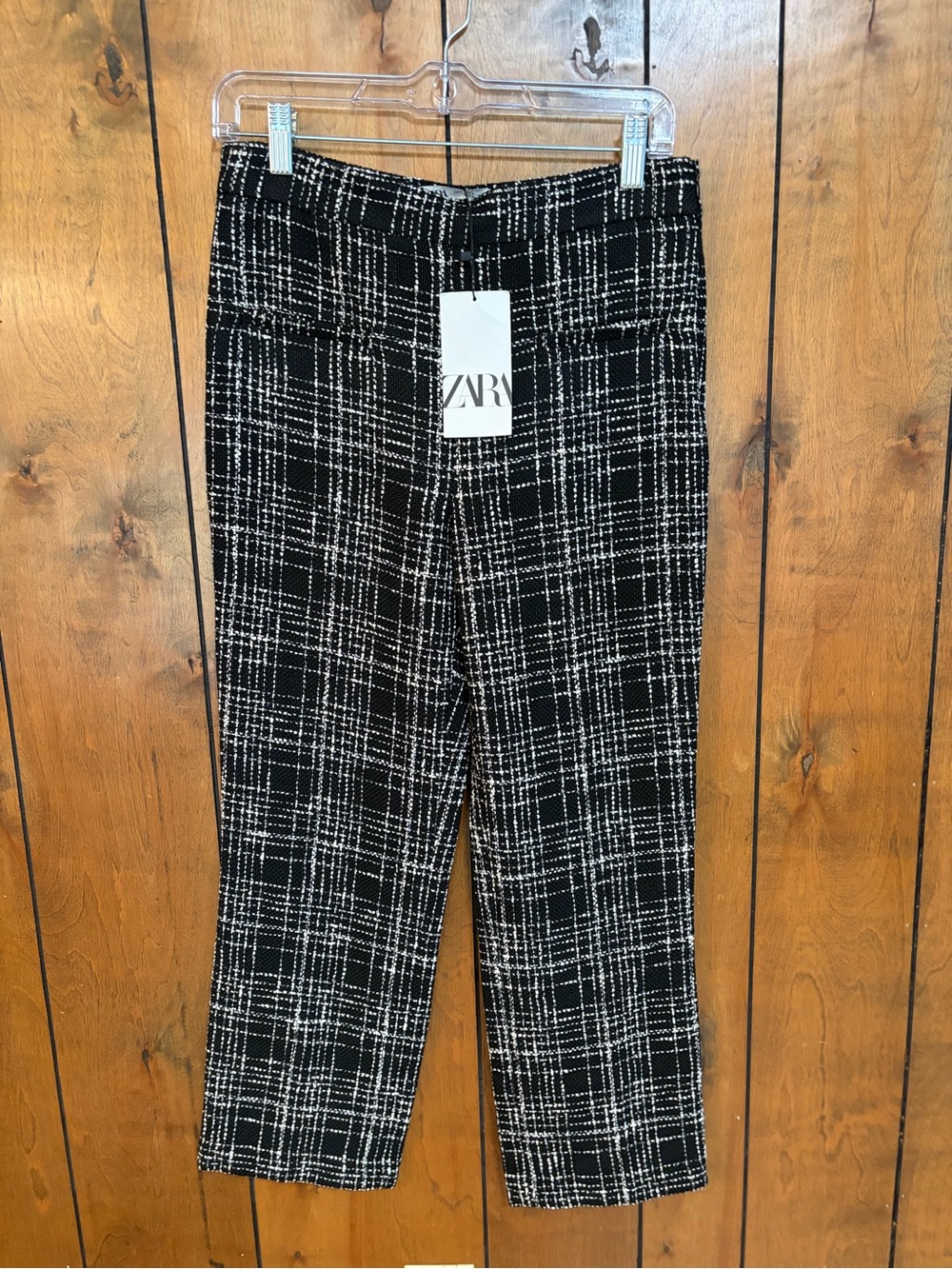ZARA Black & White Plaid Straight-Leg Pants